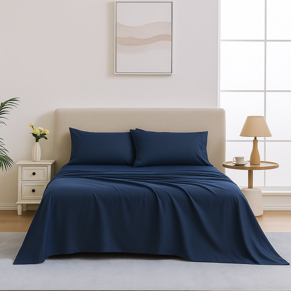 Mia Grace Egyptian Cotton 500TC Harbour Navy Sheet Set | My Linen