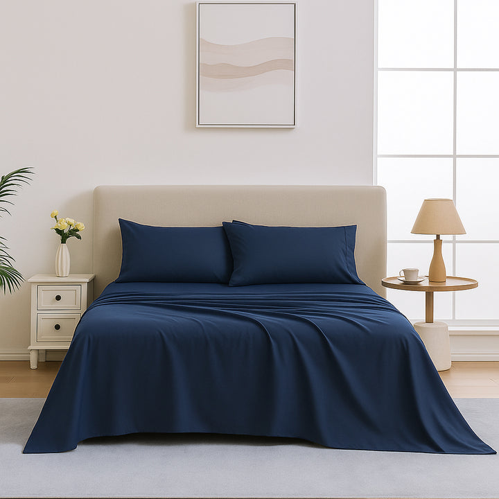 Mia Grace Egyptian Cotton 500TC Harbour Navy Sheet Set | My Linen