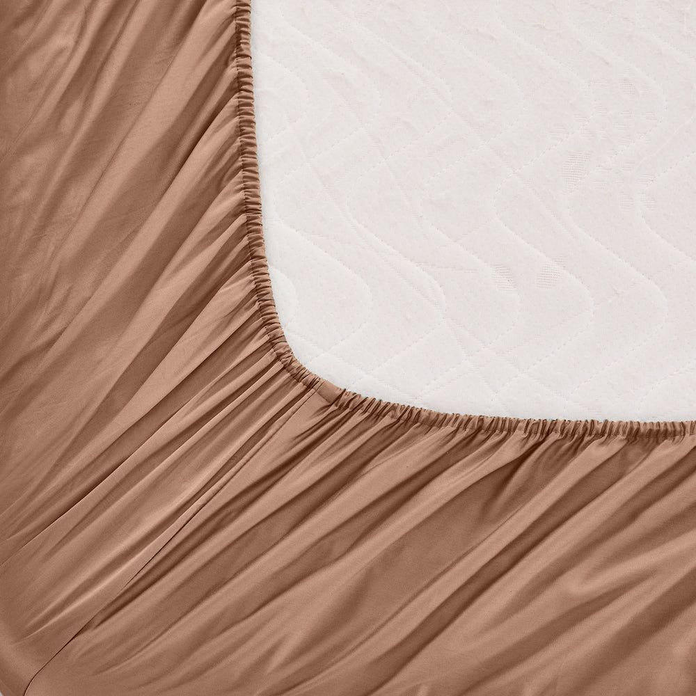 Mia Grace Egyptian Cotton 500TC River Clay Fitted Sheet Closeup | My Linen