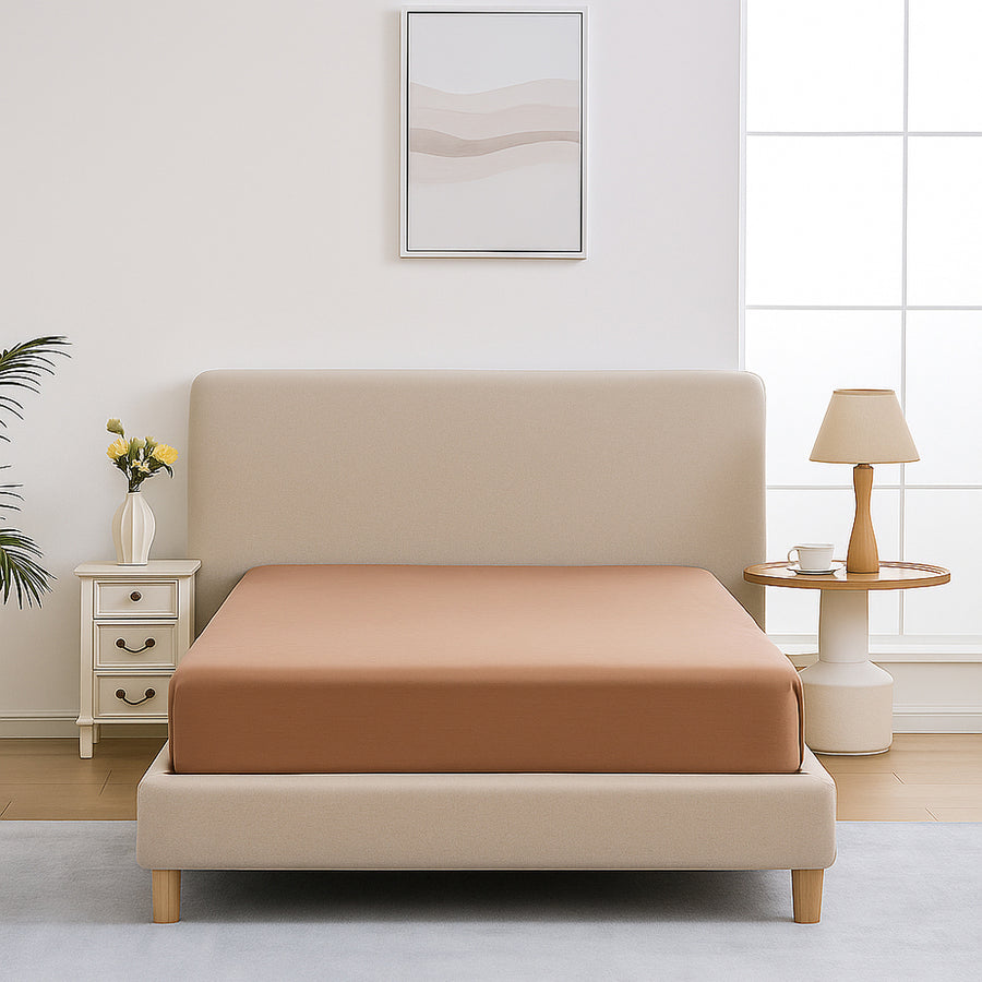 Mia Grace Egyptian Cotton 500TC River Clay Fitted Sheet | My Linen