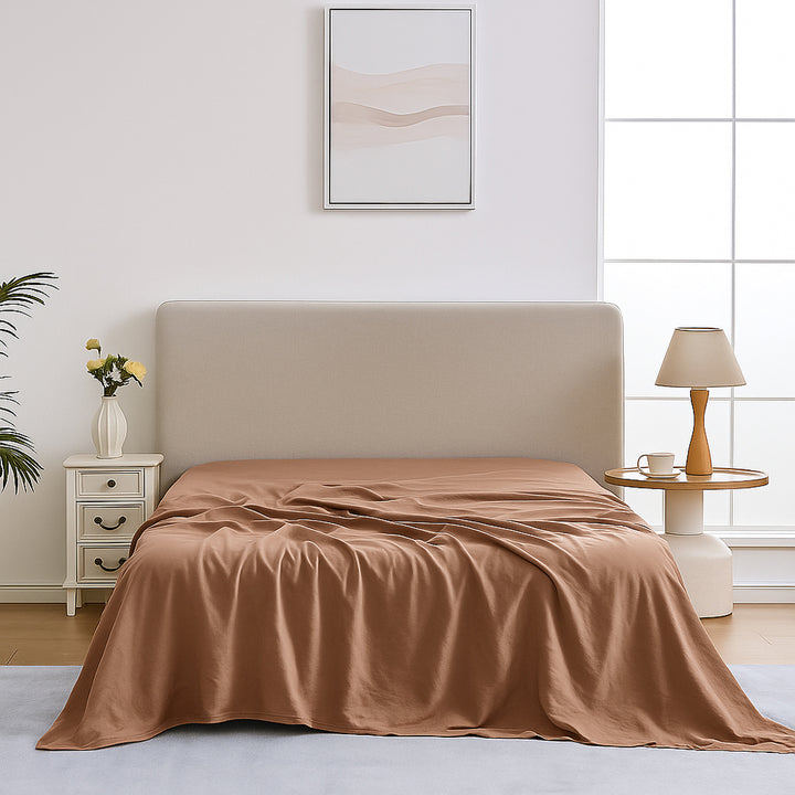Mia Grace Egyptian Cotton 500TC River Clay Flat Sheet | My Linen