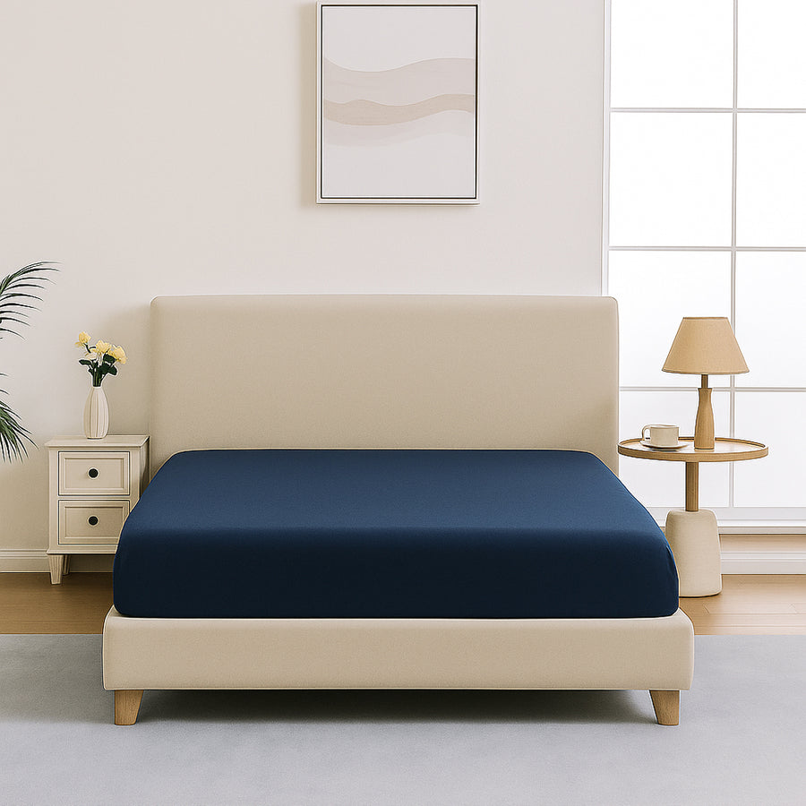 Mia Grace Egyptian Cotton 500TC Harbour Navy Fitted Sheet | My Linen