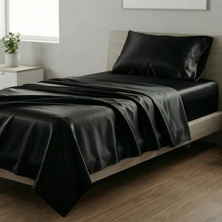 Mia Grace Satin Black King Single Sheet Set | My Linen