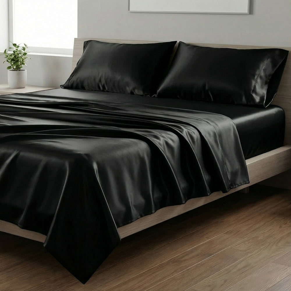 Mia Grace Satin Black Sheet Set | My Linen
