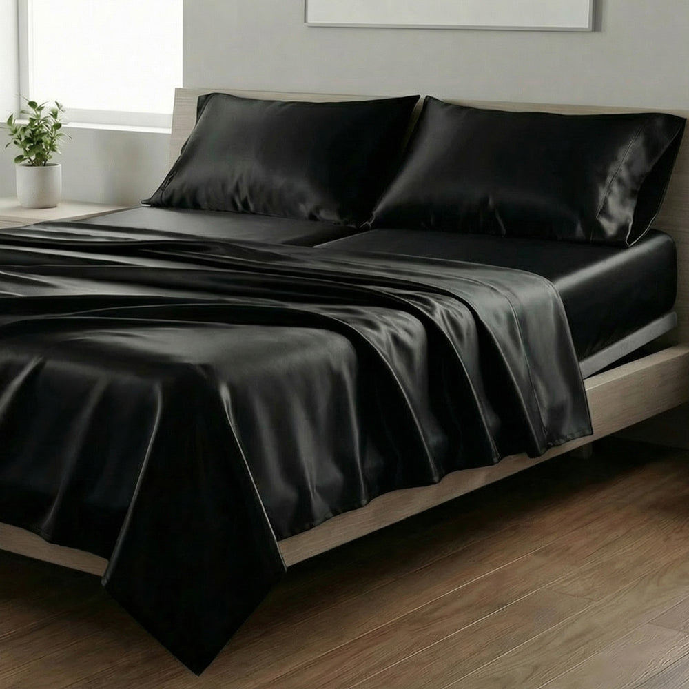 Mia Grace Satin Black Split King Sheet Set | My Linen