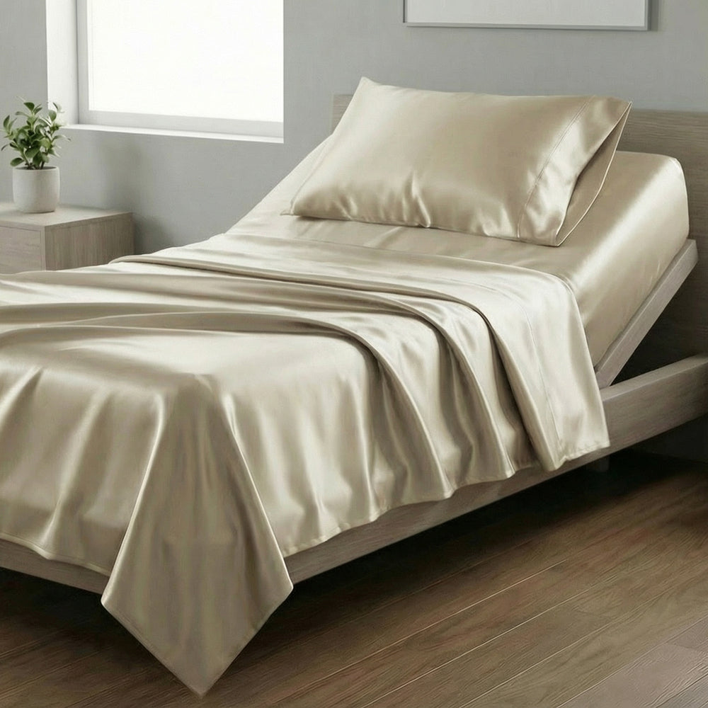 Mia Grace Satin Champagne Long Single Sheet Set | My Linen