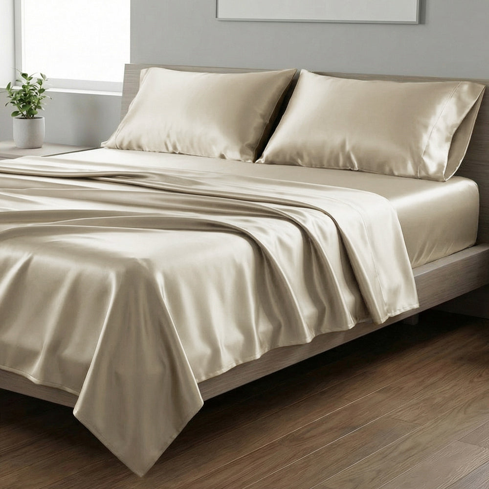 Mia Grace Satin Champagne Sheet Set | My Linen