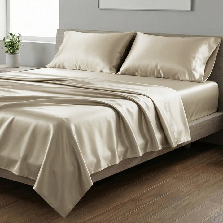 Mia Grace Satin Champagne Sheet Set | My Linen