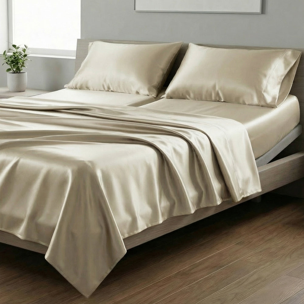 Mia Grace Satin Champagne Split King Sheet Set | My Linen