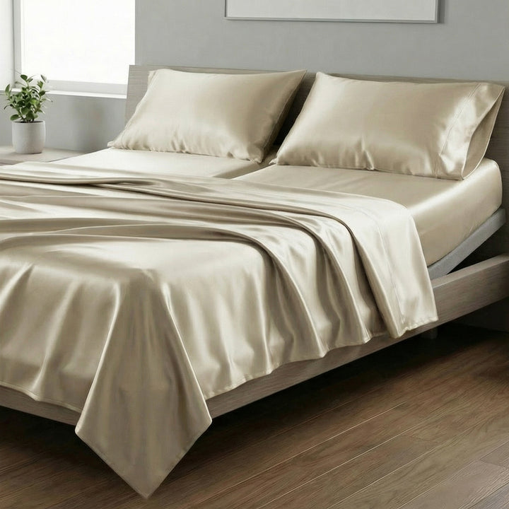 Mia Grace Satin Champagne Split King Sheet Set | My Linen