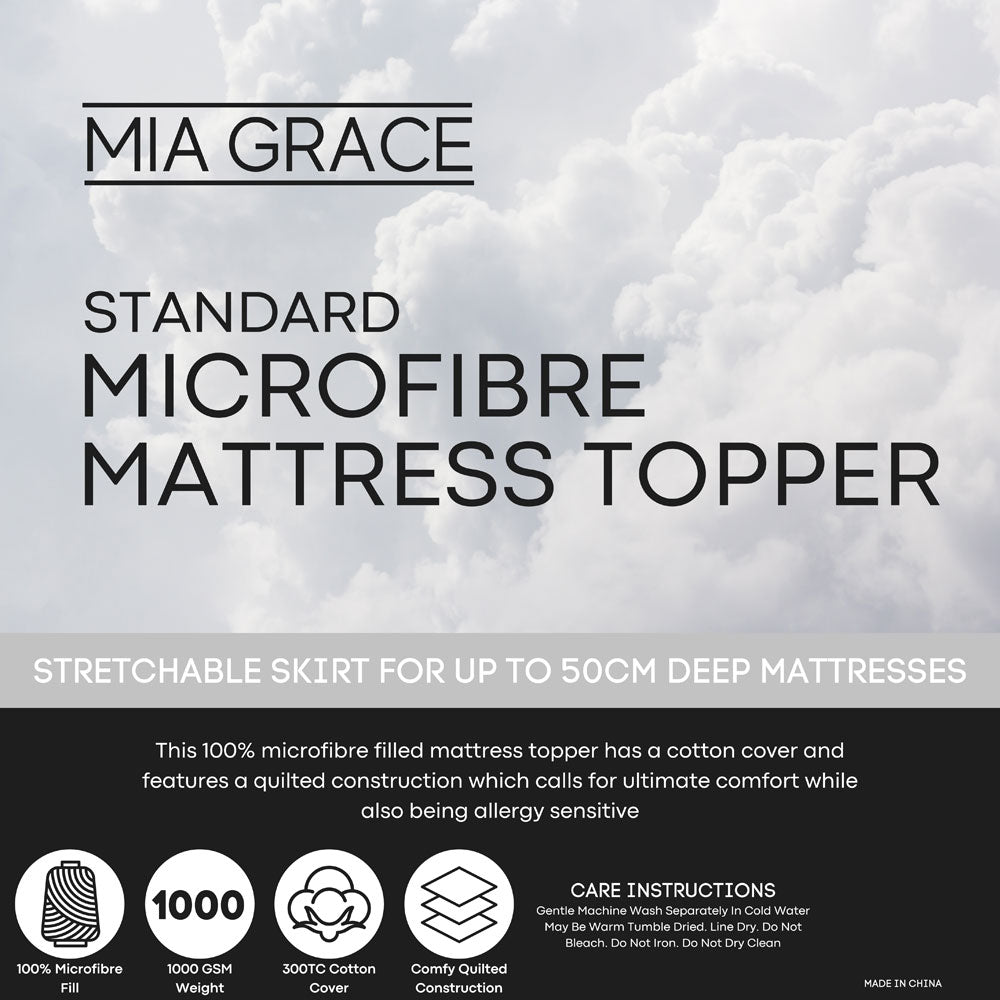 Standard 1000GSM Microfibre Mattress Topper | Single Bed