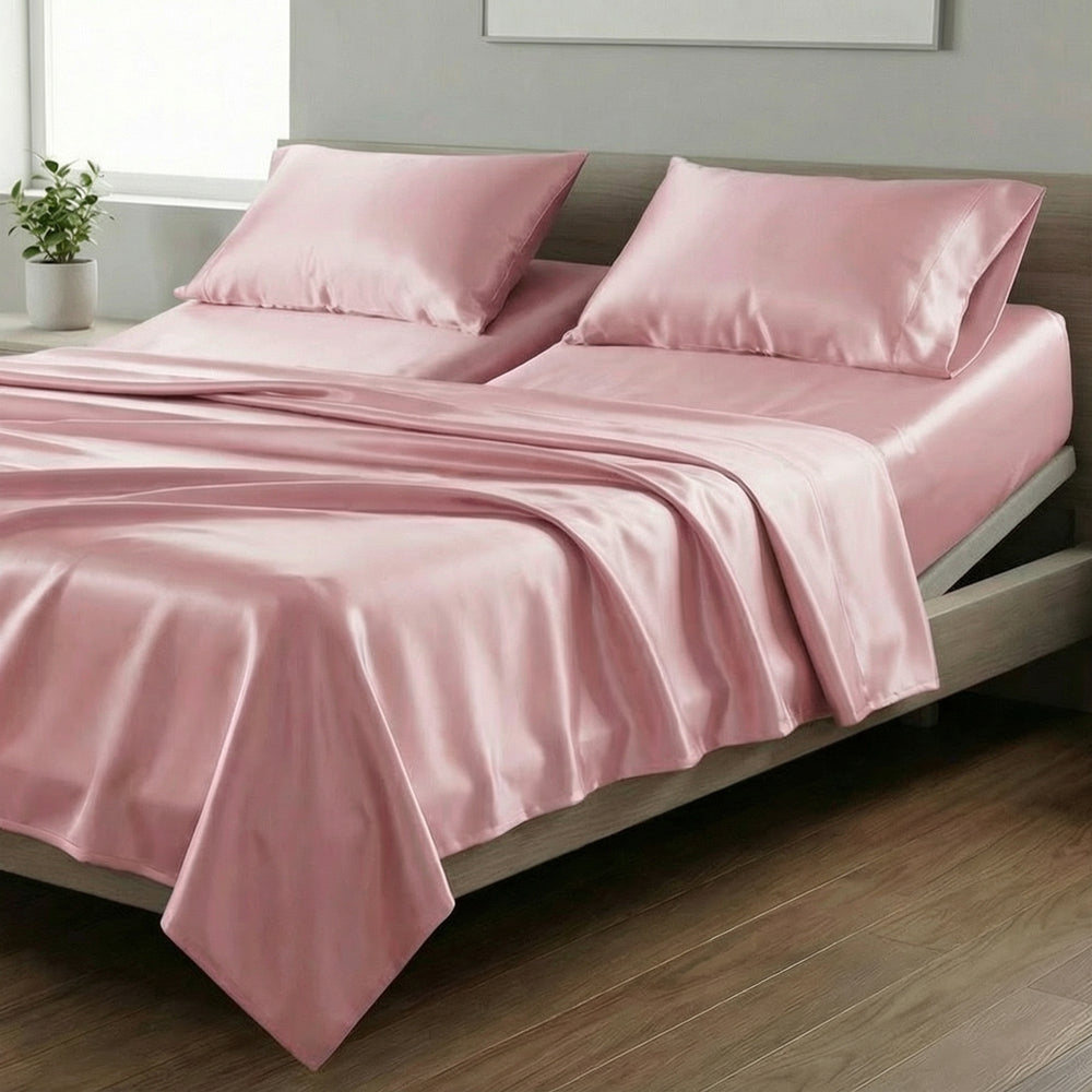 Mia Grace Satin Tea Rose Split King Sheet Set | My Linen