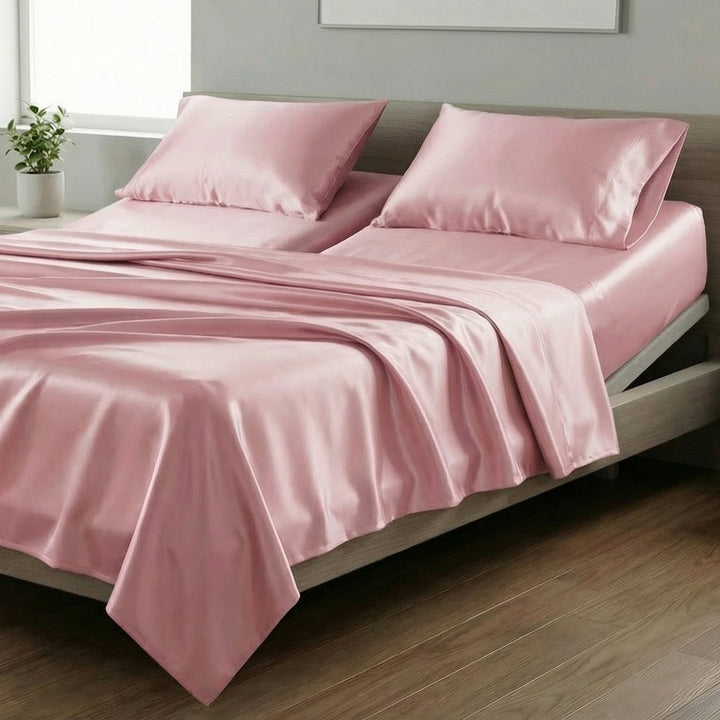 Mia Grace Satin Tea Rose Split King Sheet Set | My Linen