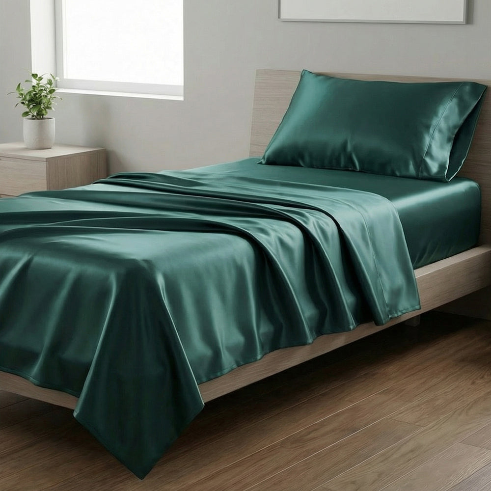 Mia Grace Satin Teal Single Sheet Set | My Linen
