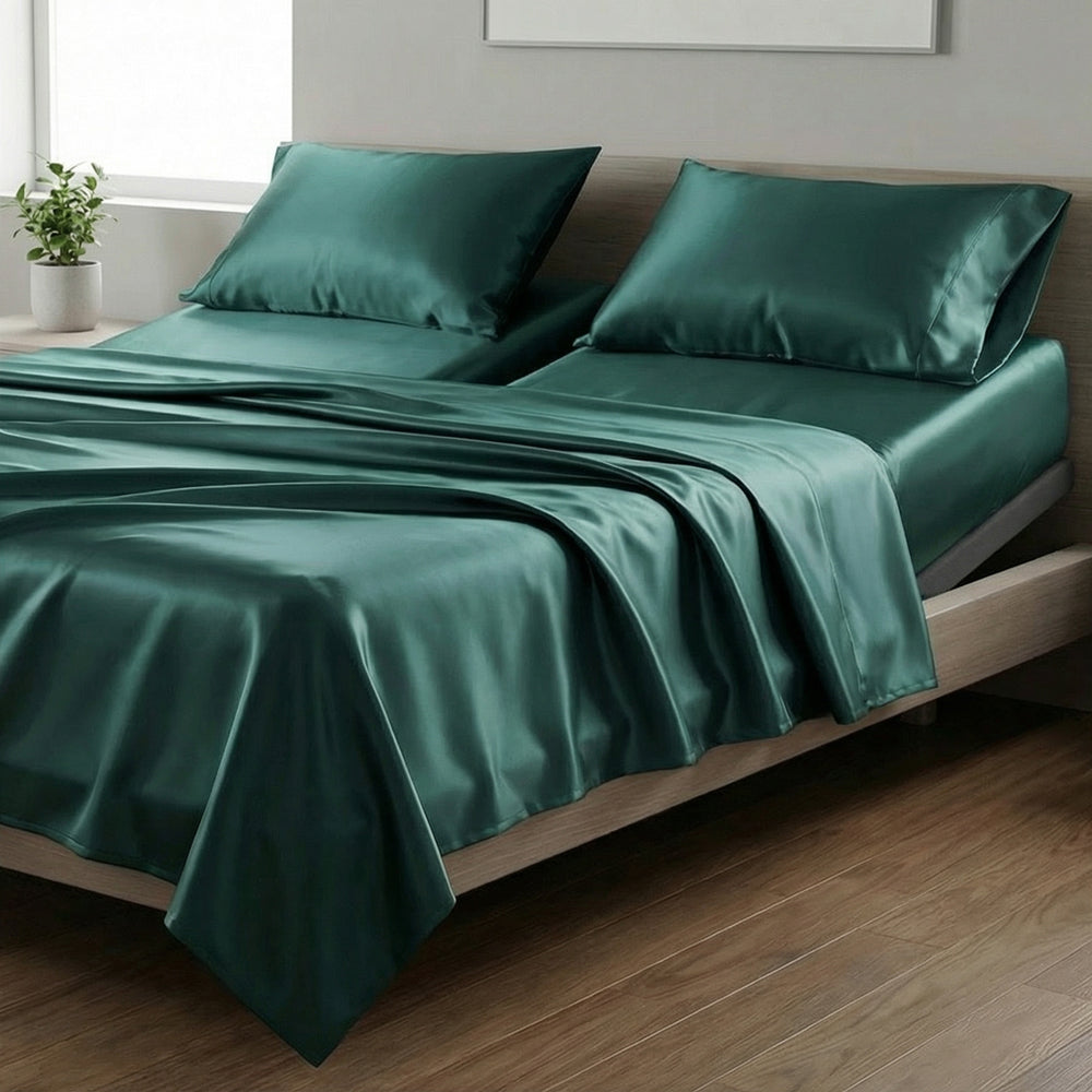 Mia Grace Satin Teal Split King Sheet Set | My Linen