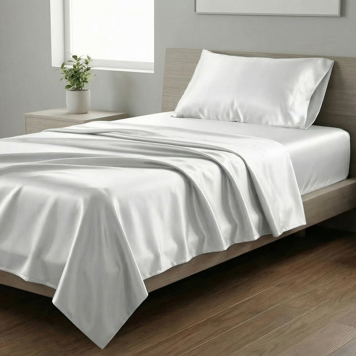 Mia Grace Satin White King Single Sheet Set | My Linen