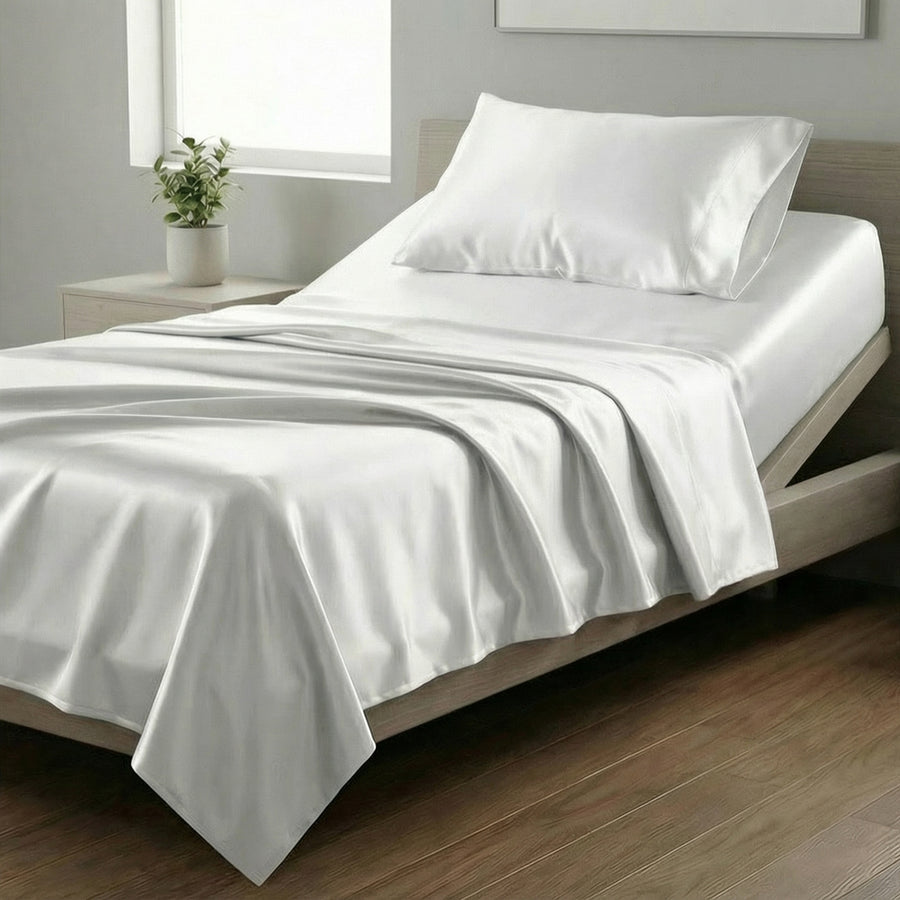 Mia Grace Satin White Long Single Sheet Set | My Linen