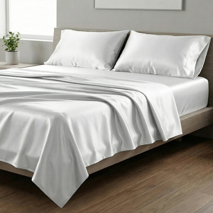 Mia Grace Satin White Sheet Set | My Linen