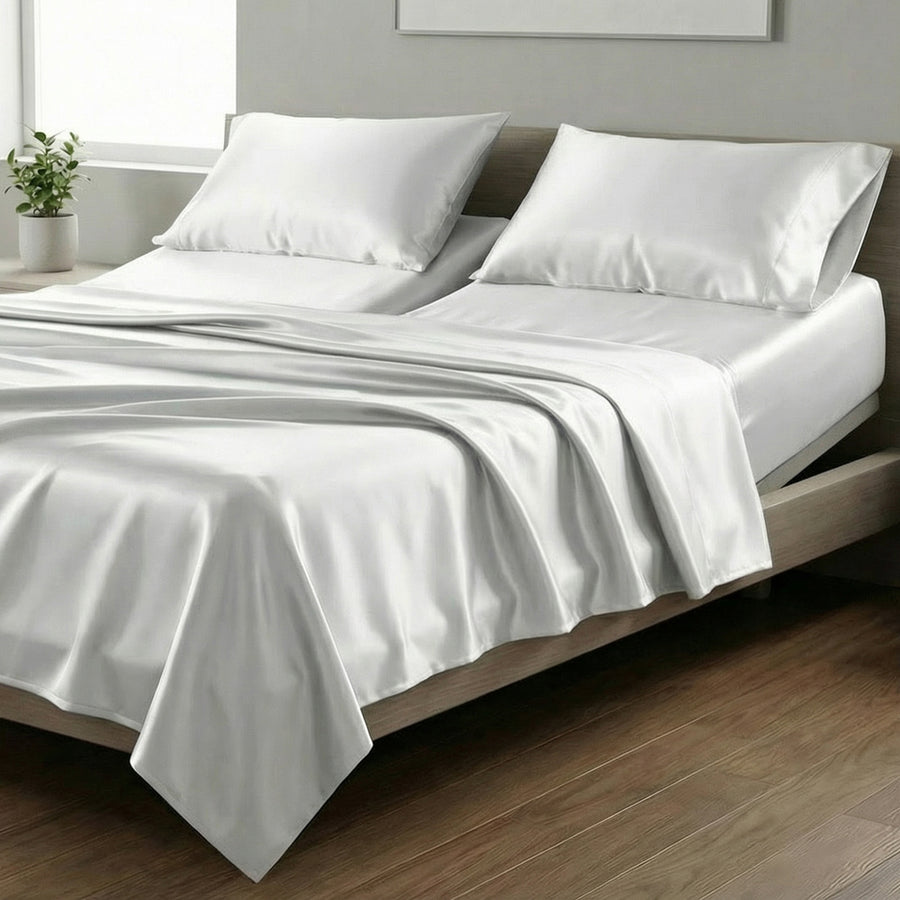 Mia Grace Satin White Split King Sheet Set | My Linen
