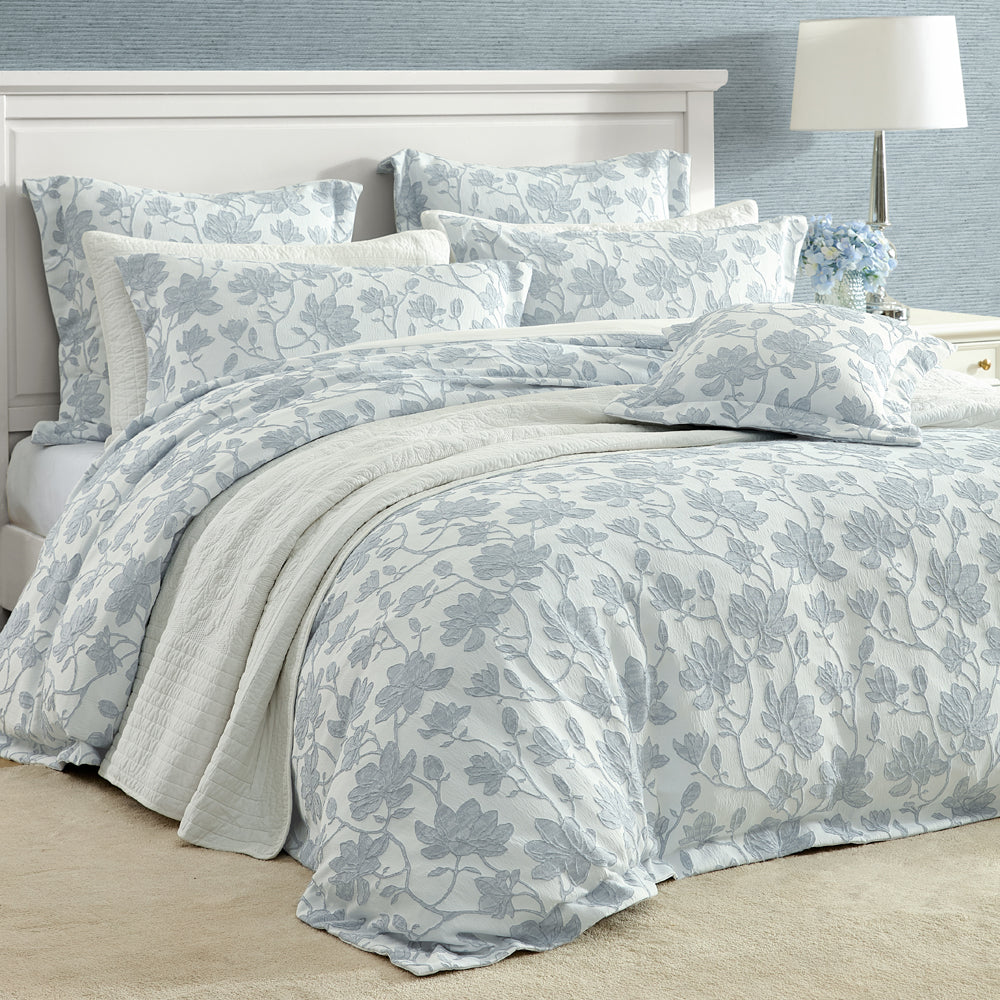 Private Collection Bloom Denim Quilt Cover Set Closeup | My Linen