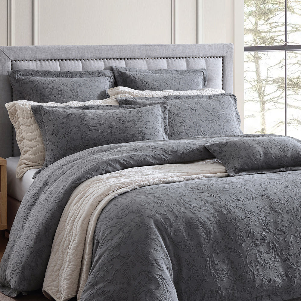 Marbella Charcoal Quilt Cover Set | Queen Bed