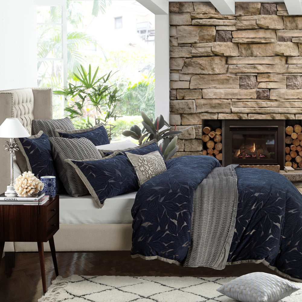 Morisset Navy Quilt Cover Set | Queen Bed