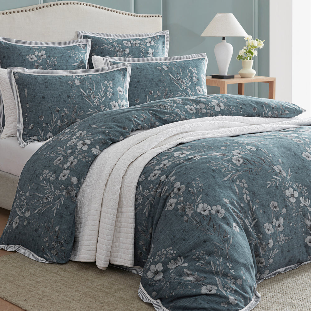 Private Collection Samaria Teal Quilt Cover Set Closeup | My Linen