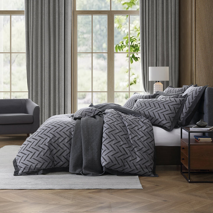 Westport Charcoal Quilt Cover Set | Queen Bed