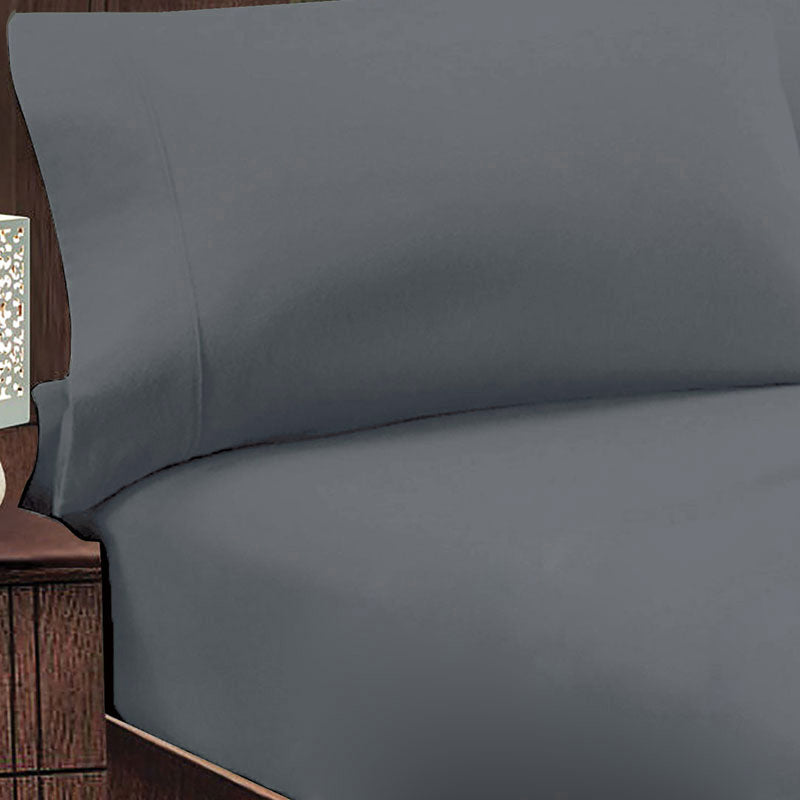 Abrazo 100% Cotton Flannelette Fitted Sheet & Pillowcase Combo Charcoal | King Bed