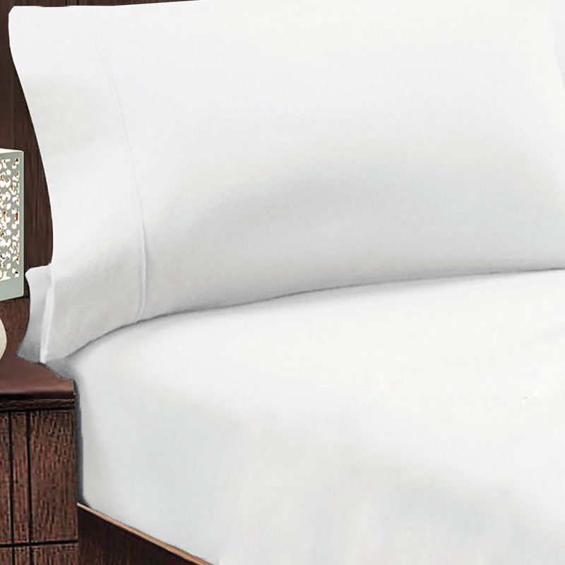 Abrazo 100% Cotton Flannelette Fitted Sheet & Pillowcase Combo White | King Bed