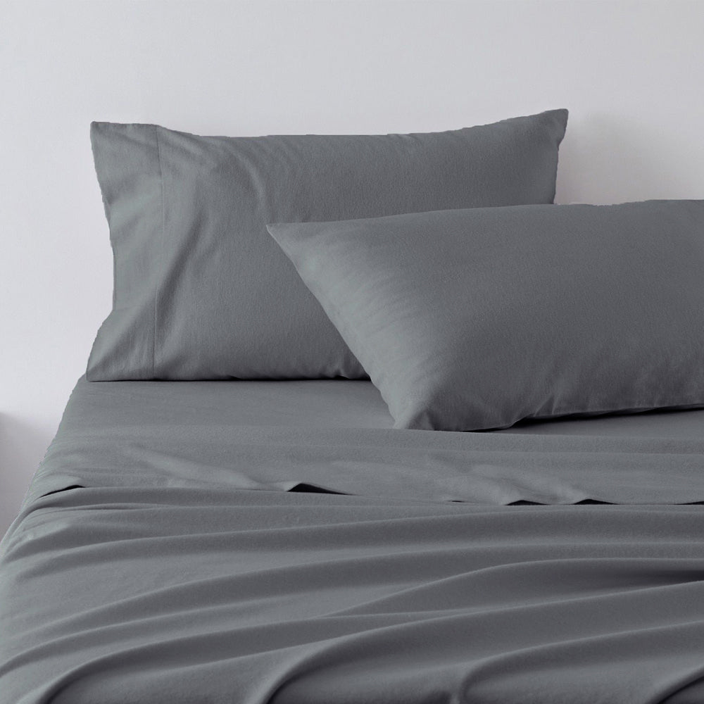 Abrazo 100% Cotton Flannelette Sheet Set Charcoal | Queen Bed