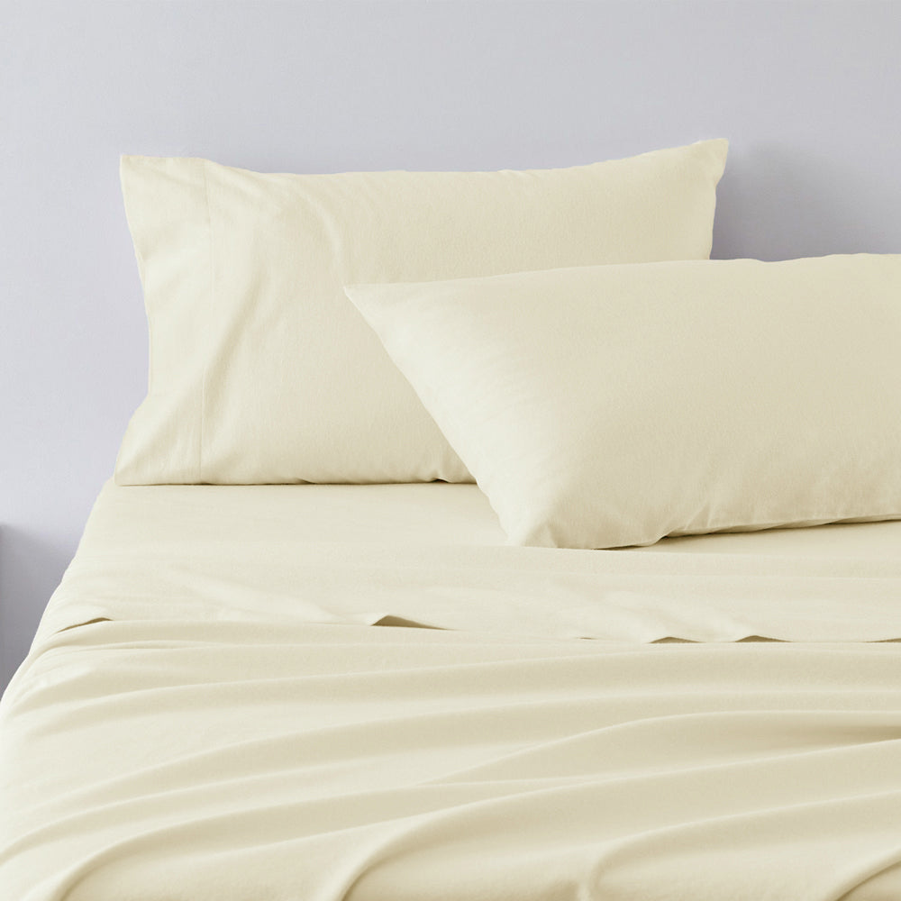 Abrazo 100% Cotton Flannelette Sheet Set Ivory | Split King