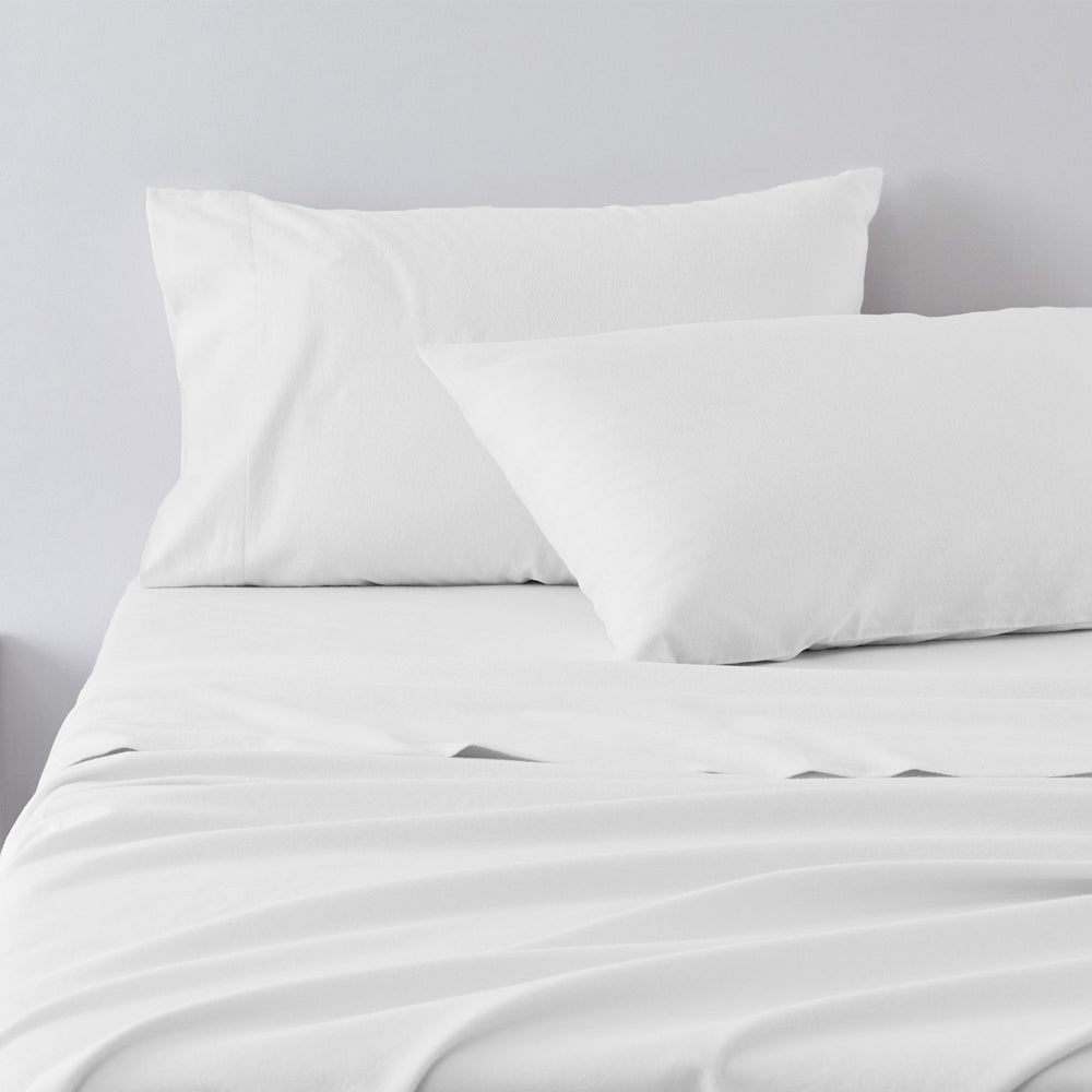 Abrazo 100% Cotton Flannelette Sheet Set White | Queen Bed