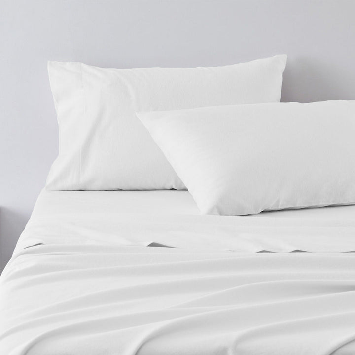 Abrazo 100% Cotton Flannelette Sheet Set White | Queen Bed