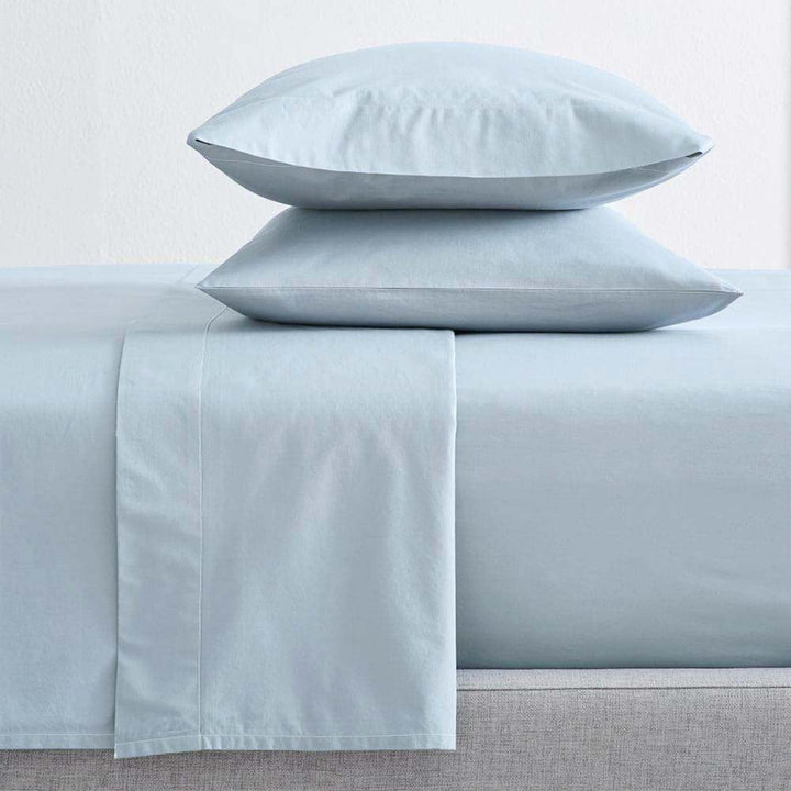 100% Organic Cotton Percale Sheet Set 300TC Baby Blue | King Single Bed