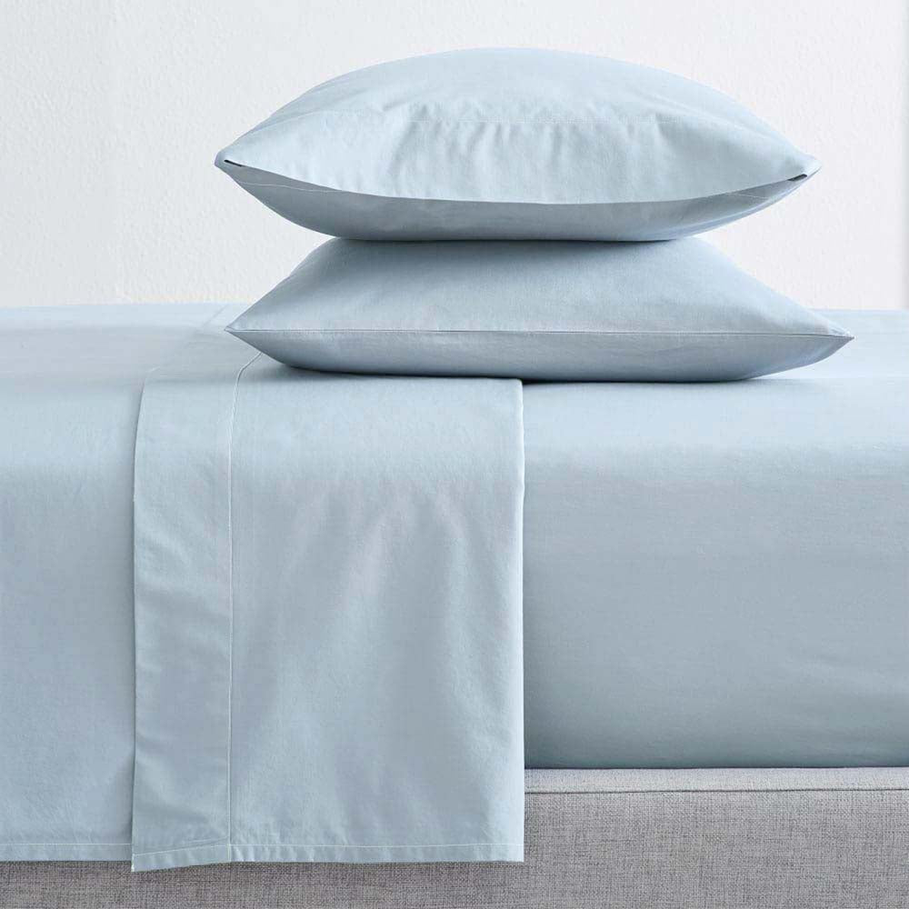 100% Organic Cotton Percale Sheet Set 300TC Baby Blue | Double Bed