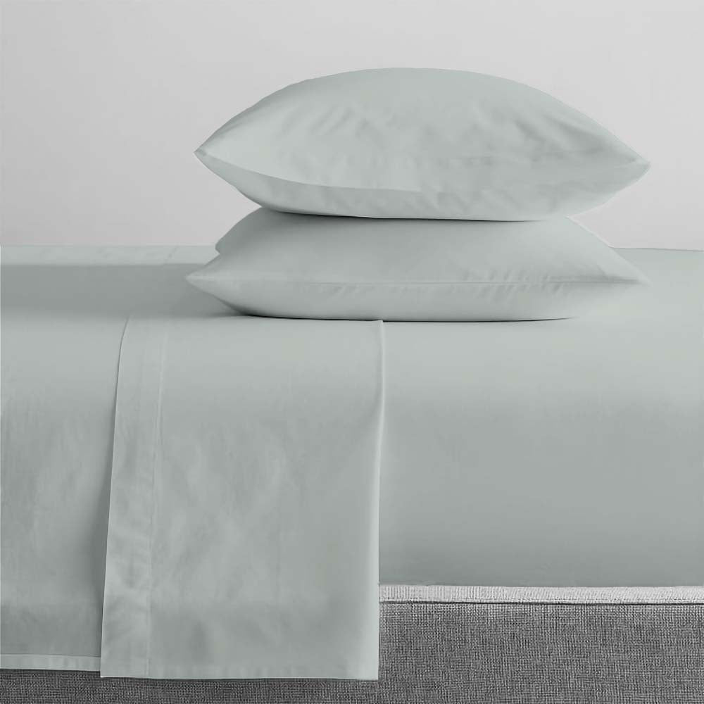 100% Organic Cotton Percale Sheet Set 300TC Sage | Queen Bed