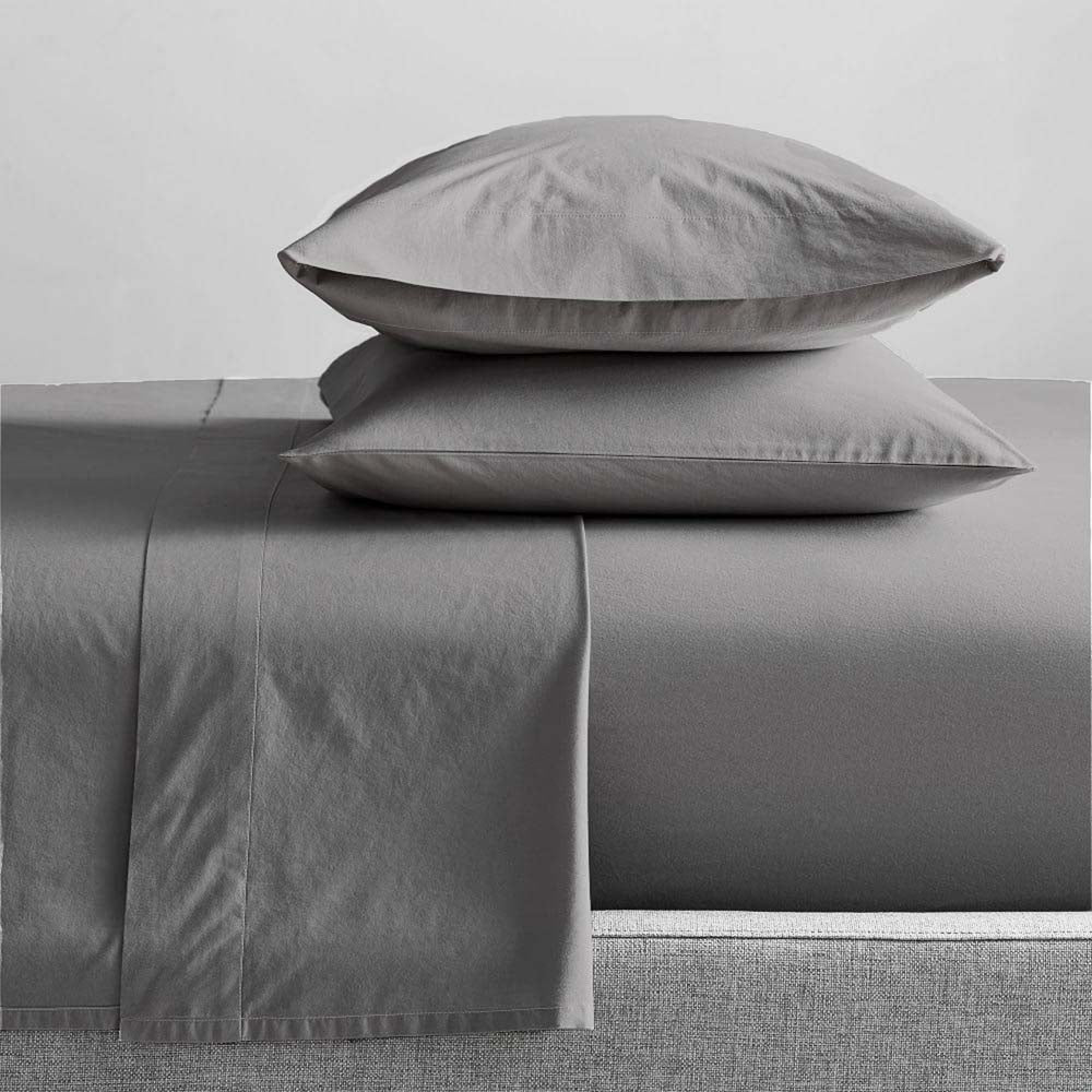 100% Organic Cotton Percale Sheet Set 300TC Steel Grey | Split Queen