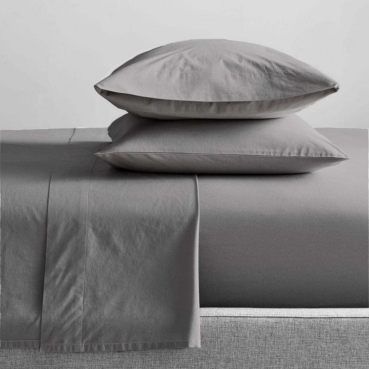 100% Organic Cotton Percale Sheet Set 300TC Steel Grey | Split Queen