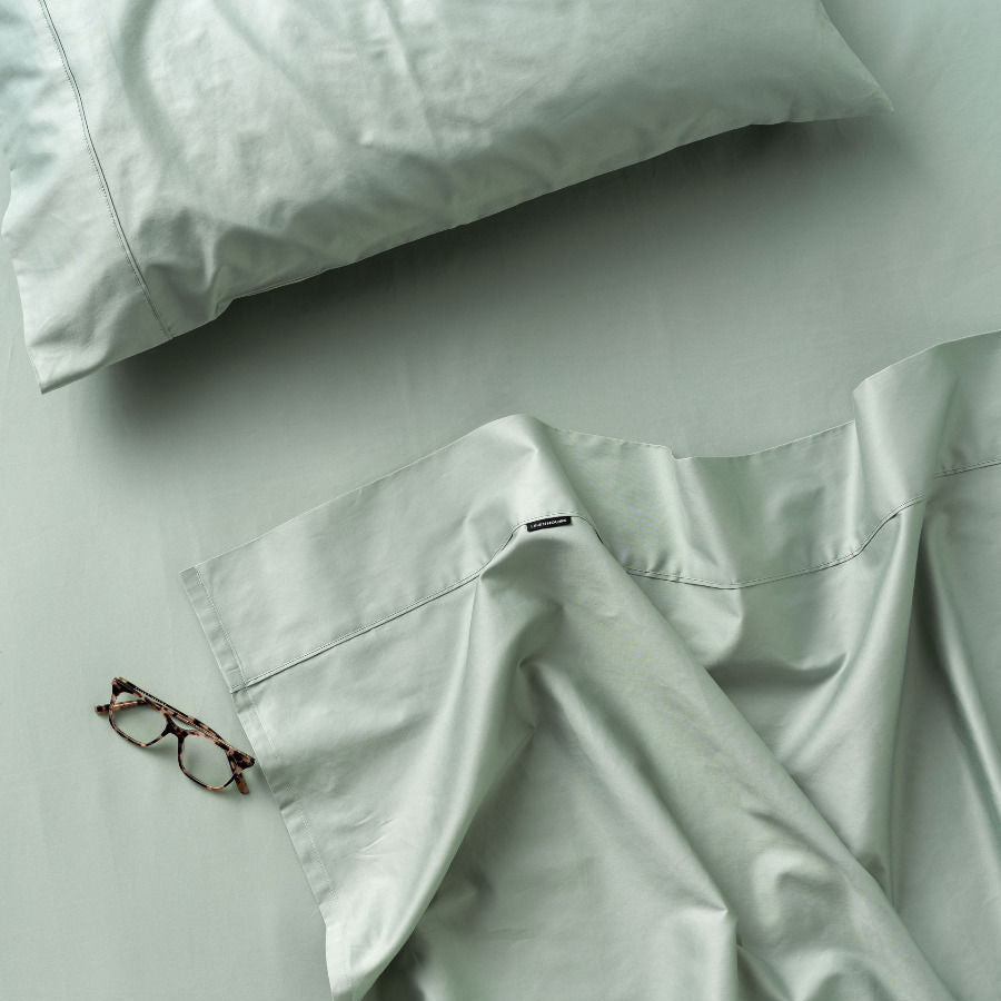 Augusta 100% Cotton Sheet Set 500TC Green Gum | Single Bed 50cm